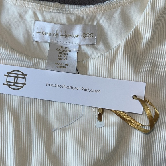 NWT HOUSE OF HARLOW 1960 Cream Off White High Neck Ribbed Bodysuit XS Revolve - Picture 2 of 11